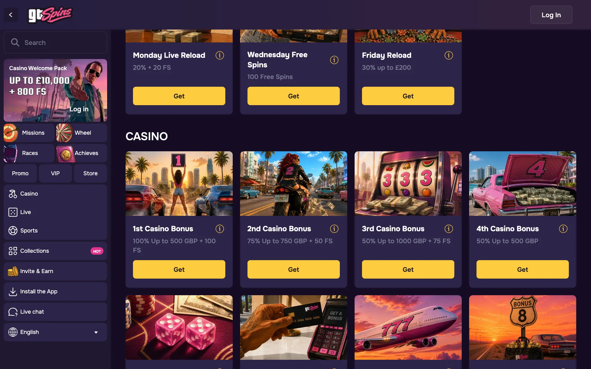 Gtspins casino deposit bonuses in the promotions area